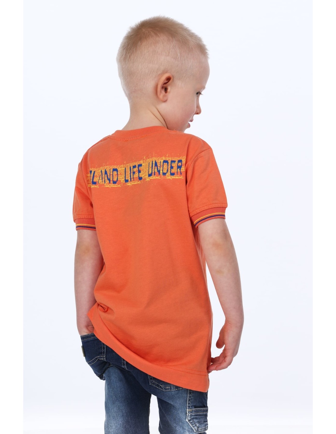 Orange boys\' t-shirt with inscriptions NDZ7337 - Online store - Boutique